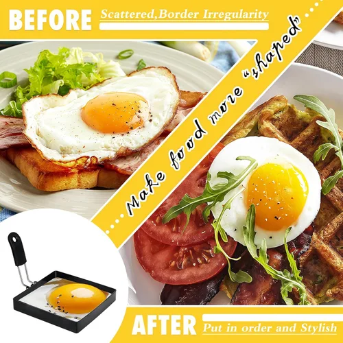 Miniatura 5 de Paquete de 4 anillos de huevo para freír huevos, 4 pulgadas de acero inoxidable para cocinar huevos cuadrados, para panqueques ingleses, con mango