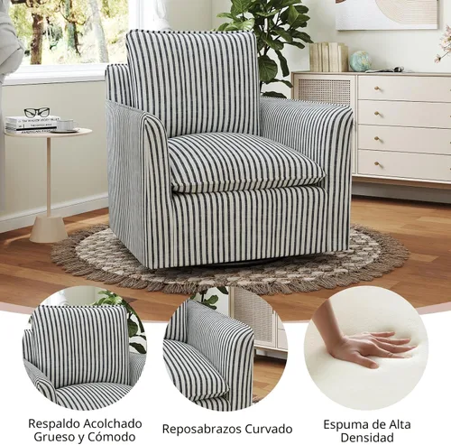 Miniatura 3 de INZOY Silla cuadrada giratoria con cojín de respaldo acolchado grueso, silla de lectura giratoria para sala de estar, dormitorio, espacios pequeños