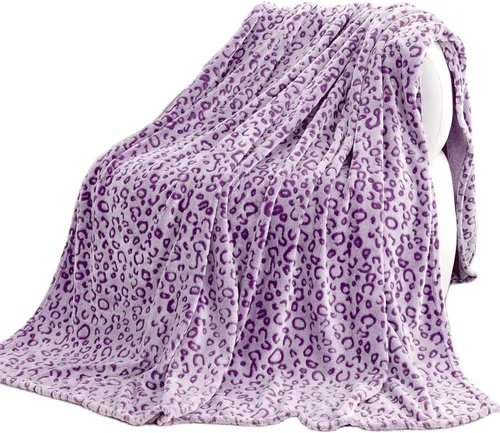 Manta con Estampado de Leopardo Morado Manta Morada Ligera Cálida Mantas Suaves Decorativas para Cama Sofá Dormitorio Leopardo púrpura