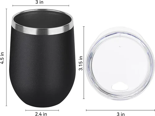 Miniatura 4 de DOMICARE - Juego de 16 vasos de vino de 12 onzas con tapa, hechos de acero inoxidable con aislamiento al vacío de doble pared, color negro
