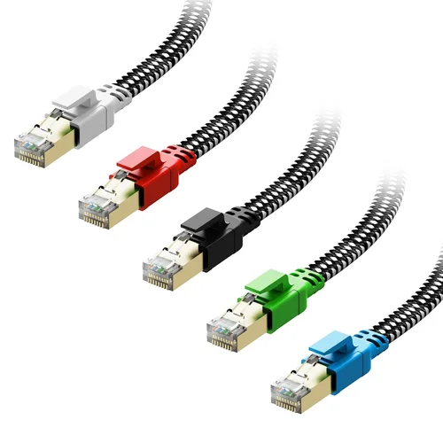 Miniatura 12 de Cable Ethernet Cat 8 de 10 pies, Cable de Red LAN Cat8 de Alta Velocidad Trenzado de Nylon para Trabajo Pesado, 40Gbps 2000Mhz SFTP RJ45 Cable