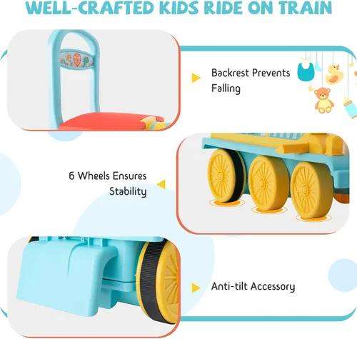 Miniatura 6 de GLACER Tren de paseo con 16 pistas para niños, juguete eléctrico con luces y sonidos, caja de almacenamiento debajo del asiento y pedales Azul
