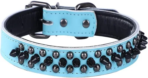Miniatura 26 de Serijoars Collares ajustables de cuero genuino con tachuelas para mascotas pequeñas, medianas y grandes, Pit Bull, Bulldog, Pugs, Husky (M, morado)