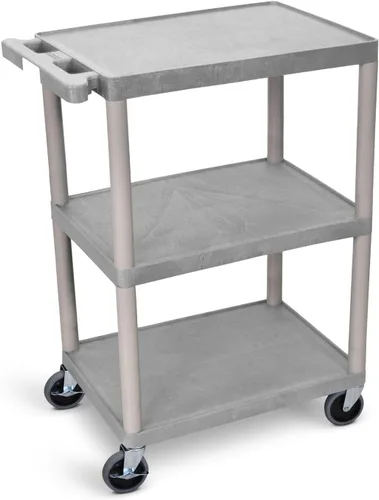 Miniatura 12 de Luxor HE34-BU Carrito utilitario – 3 estantes de plástico de espuma estructural, cuatro ruedas giratorias de 4", dos con freno de bloqueo, mango Azul