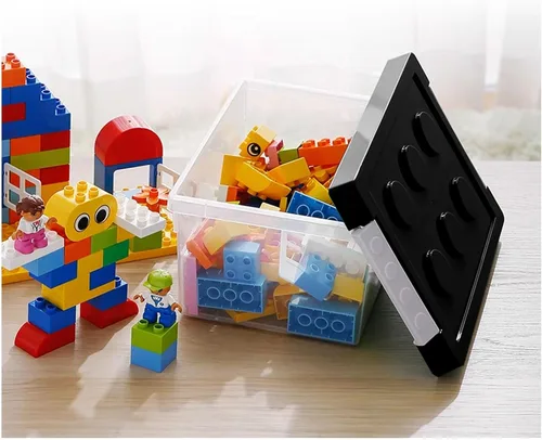 Miniatura 3 de Contenedores de almacenamiento de plástico con tapas, caja organizadora apilable de juguetes, juego de 2, cofres de juguetes con placa base y tapa