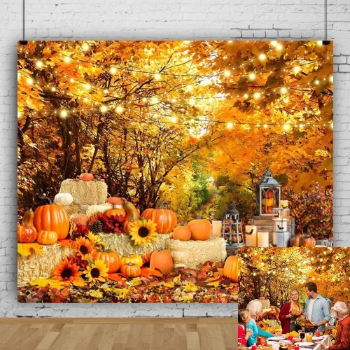 Miniatura 22 de Telón de fondo de paisaje de bosque otoñal para fotografía, paisaje de otoño, hojas de día de Acción de Gracias, calabaza, girasol, fondo