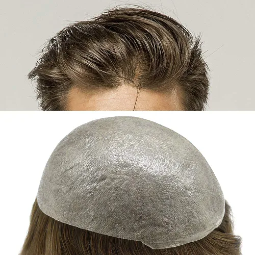 Miniatura 11 de Ultra Thin Skin Mens Toupee Invisible Hombres Reemplazo De Pelo Poly Hairpiece V-loop 0.001 in Piel Delgada Sistema De Pelo Humano Negro Marrón #