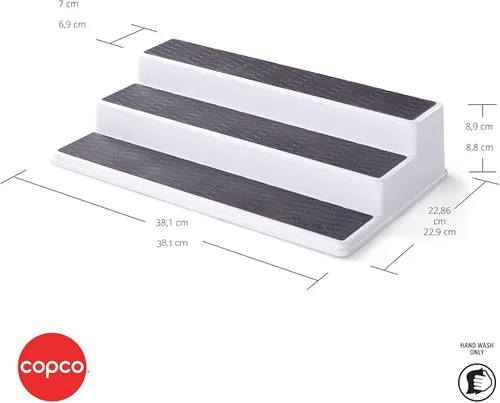 Miniatura 2 de Copco Organizador de especias antideslizante de 3 niveles para armario de cocina o despensa, estante escalonado de 15 pulgadas, blanco/gris, diseño