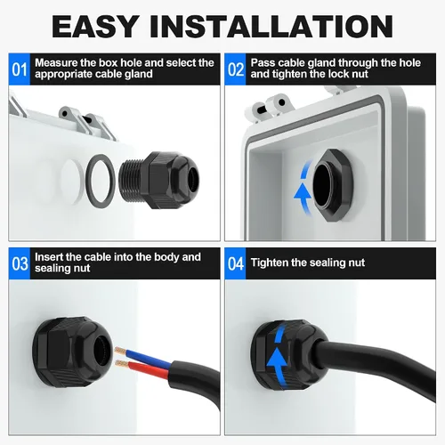 Miniatura 5 de Joinfworld Kit de 72 prensaestopas impermeables con alivio de tensión, conector de cordón con agarre resistente a la intemperie, paso de cable PG7