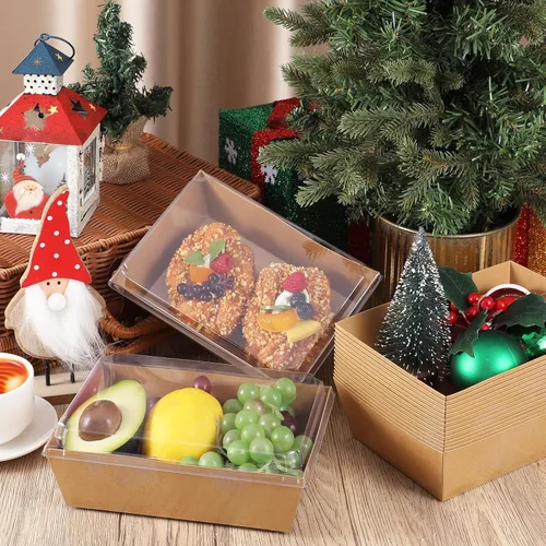 Miniatura 5 de ReliThick Paquete de 50 Cajas de Charcutería de 8x6 pulgadas con Tapas Transparentes Recipientes Grandes de Papel Desechables para Alimentos
