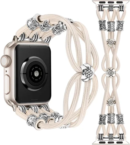 TOYOUTHS Pulsera bohemia compatible con Apple Watch Band de 1.65, 1.57, 1.57 y 1.49 pulgadas para mujer, correa trenzada y elástica estilo Starlight