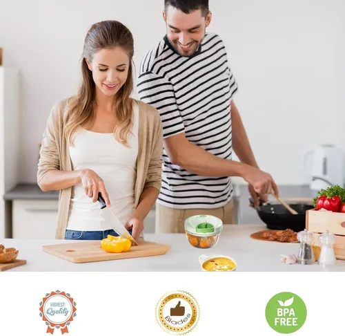 Miniatura 2 de Picador de verduras manual de alimentos con contenedor, cortador de verduras de cuerda manual para ensalada, ajo, nuez y cebolla