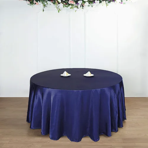Miniatura 4 de BalsaCircle Mantel redondo de satén azul marino de 108 pulgadas para bodas, fiestas, catering, cocina, comedor, eventos, cocina y comedor