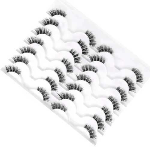 Miniatura 333 de Pooplunch - Pestañas postizas finas de visón sintético, estilo ojo de gato, naturales, cruzadas, tipo racimo, efecto 8D de volumen, tiras