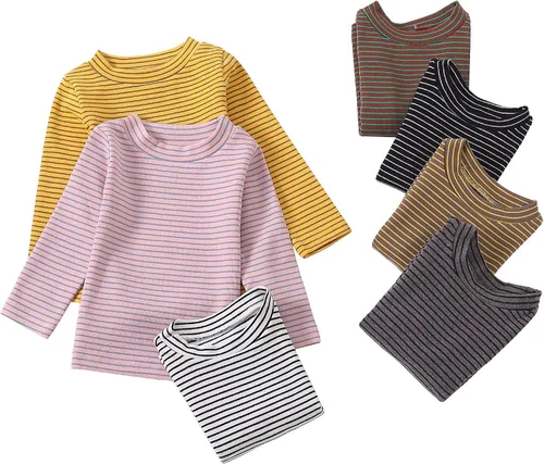 Miniatura 7 de Camiseta de manga larga para bebés y niños pequeños, camiseta de algodón a rayas con cuello redondo