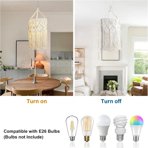 Miniatura 5 de Bioaqua Pantalla de lámpara bohemia, pantalla colgante de macramé, lámparas bohemias hechas a mano con cable enchufable, lámpara colgante bohemia