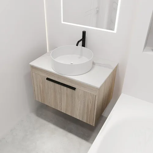 Miniatura 28 de Juego de tocador de baño flotante de 22 pulgadas con lavabo, moderno tocador de baño montado en la pared con lavabo de cerámica y puerta de cierre