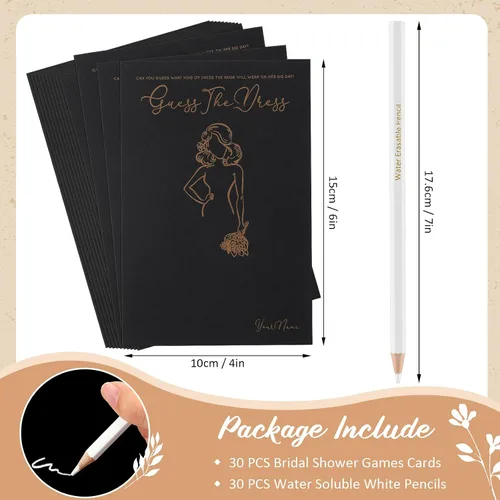 Miniatura 2 de Fulmoon 30 juegos de Adivina el vestido, juegos de despedida de soltera para invitados, incluyen tarjetas de juegos de ducha de boda, lápices Negro