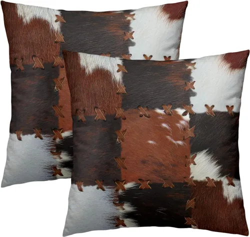Giwawa 2 fundas de almohada de piel de vacuno, 18 x 18 pulgadas, estilo occidental, sin cuero, con estampado de piel de animal, funda de almohada