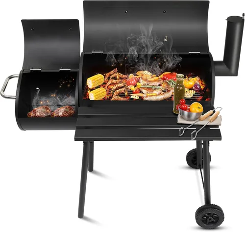 Parrilla de carbón portátil de barril de 43.7 pulgadas, ahumador de metal para exteriores, parrilla de barbacoa de alta resistencia al aire libre,