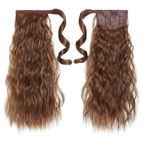Miniatura 52 de Extensiones de cabello para cola de caballo, extensión de cola de caballo roja de 16 pulgadas, corta, ondulada, rizada, envolvente, cola de caballo