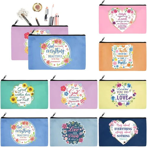 Talltalk 8 piezas de regalos cristianos para mujeres, bolsas de maquillaje cristiano a granel con versículos de la Biblia, bolsa de cosméticos para