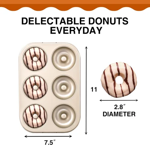 Miniatura 2 de HONGBAKE Moldes antiadherentes para hornear, paquete de 2 bandejas de donas profundas mejoradas de 6 cavidades, molde de bagel resistente para Dorado
