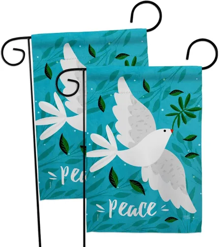 Breeze Decor Bandera de jardín con texto en inglés "Want Peace", paquete de 2 unidades, soporte para la tierra, protección del medio ambiente,