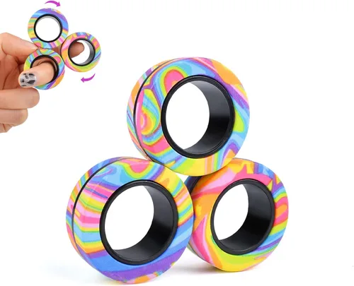 Miniatura 12 de Cevioce Juego de 3 anillos magnéticos para ansiedad, juguetes magnéticos para personas con TDAH y ansiedad, anillos giratorios para aliviar