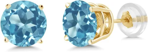 Miniatura 2 de Gem Stone King Aretes redondos de oro amarillo de 14 quilates con piedra natal de 0.197 in Aretes de oro para mujer