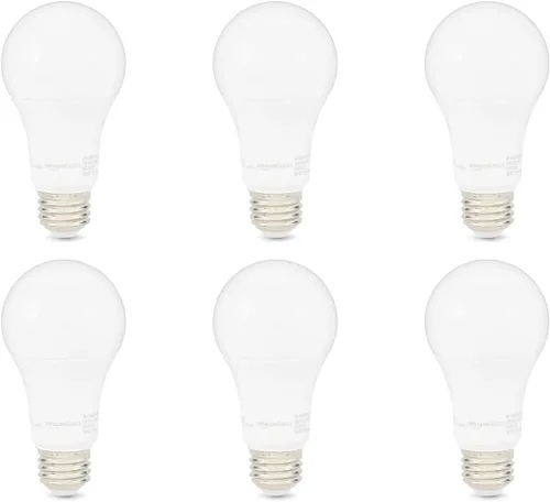 Amazon Basics Bombillas LED A19, equivalente a 100 vatios, eficiencia energética, 15 W, base estándar E26, blanco suave 2700 K, regulable, vida útil