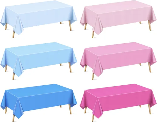 Miniatura 43 de Mantel rectangular de la serie azul y verde, 4 piezas, 54 x 72 pulgadas, color sólido, impermeable y a prueba de derrames, mantel de plástico