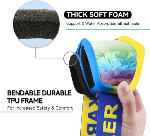 Miniatura 4 de Karsaer - Gafas de esquí antivaho, gafas de nieve OTG, 100% protección UV, gafas de snowboard con lentes dobles flexibles para hombres, mujeres