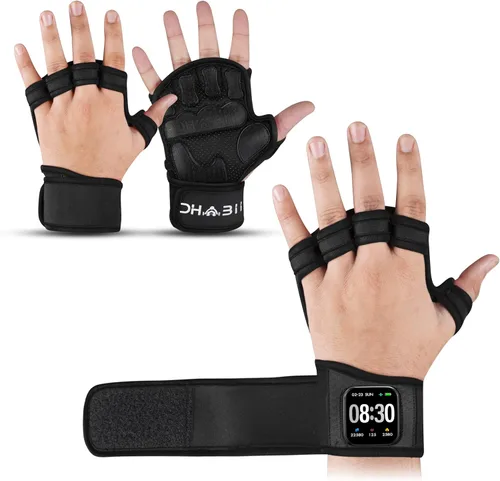 Guantes de levantamiento de pesas compatibles con relojes inteligentes, guantes de entrenamiento ventilados con muñequeras para hombres y mujeres,