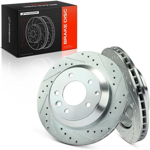 Miniatura 12 de A-Premium Rotores de freno de disco delanteros perforados y ranurados de 13.77 pulgadas (13.768 in) compatibles con modelos seleccionados Audi