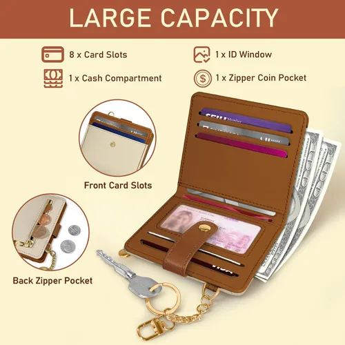 Miniatura 4 de Jogjam Cartera pequeña para mujer, Rfid delgada y compacta para tarjetas de crédito, billetera plegable de piel sintética, bolsillo con cremallera
