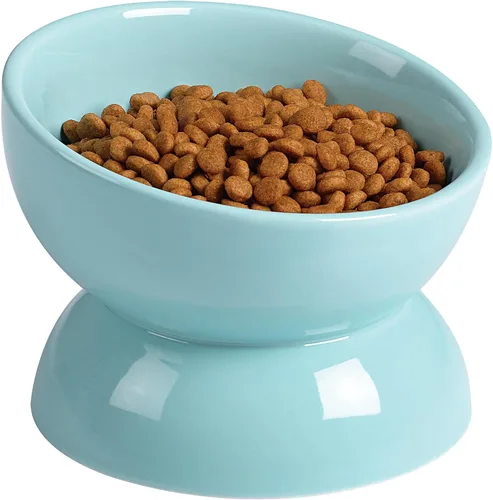 Miniatura 14 de ABRUTY Cuenco de agua para gatos, cuencos elevados de cerámica de 16 onzas, plato de comida para mascotas inclinado y elevado en 15°, antivómito
