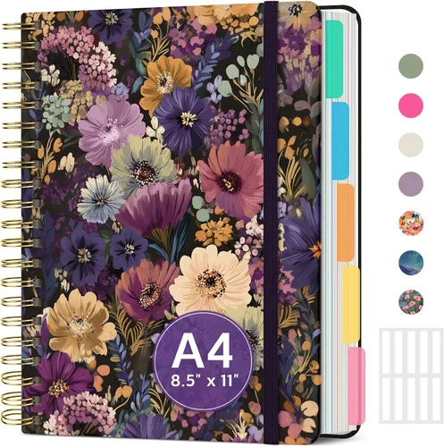 Miniatura 34 de Cuadernos grandes de espiral rayados para el trabajo con divisores y pestañas extraíbles, 8.5 x 11 pulgadas, bonito cuaderno de tapa dura de 5 A