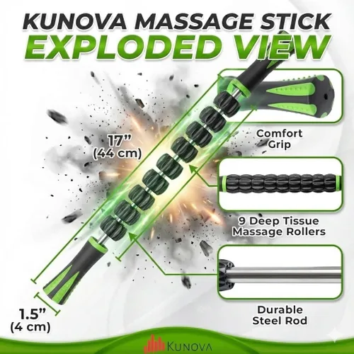 Miniatura 3 de Kunova (TM) Muscle Roller Stick - Herramienta de masaje para liberar puntos gatillo miofasciales, reducir el dolor muscular, calmar los calambres