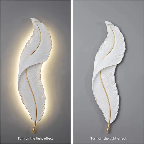 Miniatura 5 de DJAMEL : Aplique de pared creativo, luz de pared decorativa de plumas de resina blanca, lámpara LED para interiores, sala de estar, dormitorio