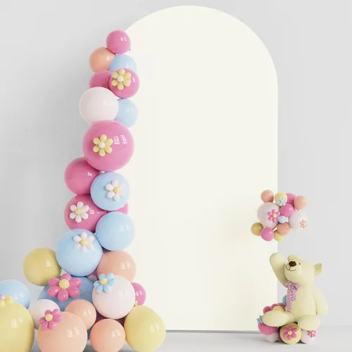 Miniatura 24 de Soporte de arco de boda Putros de 7.2 pies beige con forro de spandex ajustado y parte superior redonda Chiara para cubrir soportes de telón