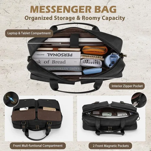Miniatura 3 de RAINSMORE Bolsa tipo mensajero para hombre, de piel de 16 pulgadas, para laptop, maletín para computadora de trabajo, oficina, negocios, viajes