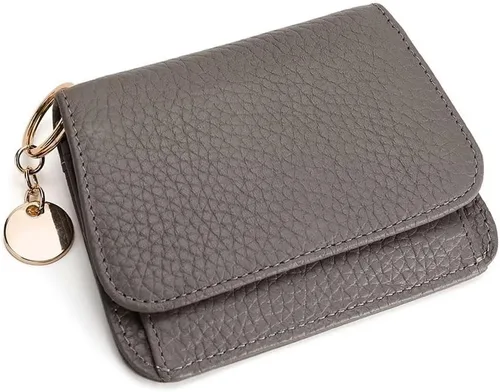 Miniatura 16 de Mudono - Billetera pequeña para mujer con bloqueo RFID, de cuero genuino, tarjetero, billetera delgada de tres pliegues con bolsillo con cremallera