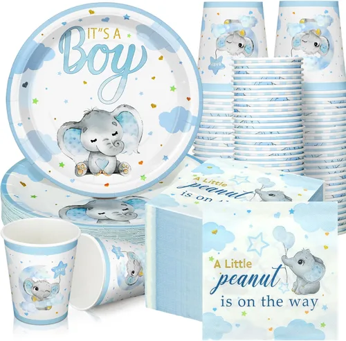 Miniatura 12 de Hushee 200 piezas de platos de papel, servilletas y vasos florales para baby shower, juego de vajilla para fiesta de baby shower, vasos y Rosa