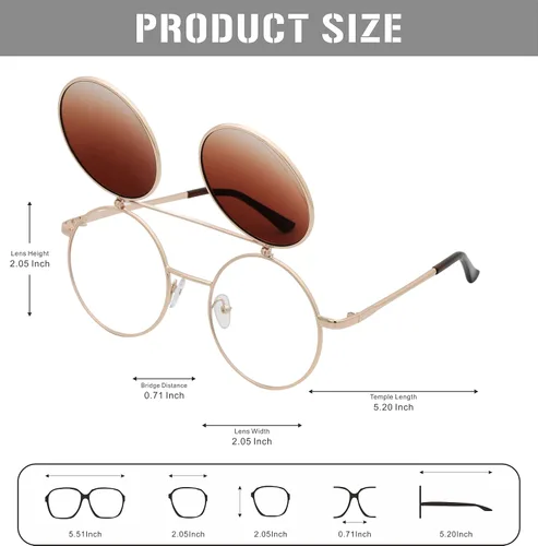 Miniatura 3 de JL Glasses Gafas de sol redondas estilo retro estilo Seampunk