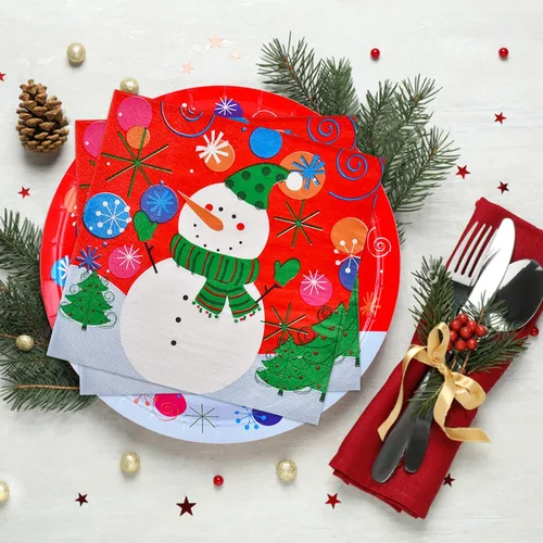 Miniatura 6 de Suministros de fiesta de Navidad Gatherfun, platos de papel desechables de muñeco de nieve para decoración de fiesta, platos y servilletas, sirven