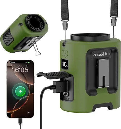 Miniatura 9 de Socool - Ventilador de cintura portátil de 5000 mAh, recargable, mini ventilador personal con 13000 RPM y 4 velocidades ajustables, enfriamiento