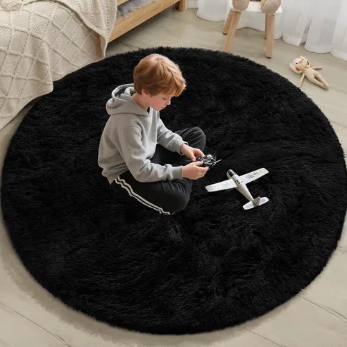 Miniatura 149 de EVOIONOS - Alfombra redonda gris para dormitorio, 5x5 pies; alfombras circulares suaves y esponjosas para sala de estar, alfombras de felpa peludas