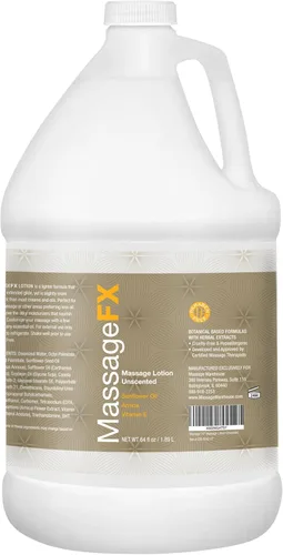 Massage FX Loción de masaje sin perfume, 1/2 galón, loción de masaje profesional para terapia de masaje con aceite de semilla de girasol, árnica y