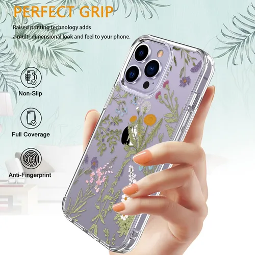 Miniatura 5 de LUHOURI Funda para iPhone 15 Pro con protector de pantalla - acrílico transparente - Diseño de patrón de moda - Carga inalámbrica - Funda protectora